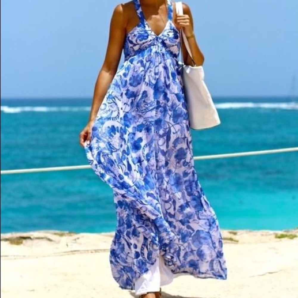 H&M blue and white floral maxi dress